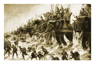 Hannibal and his elephants battle Scipio at Zama