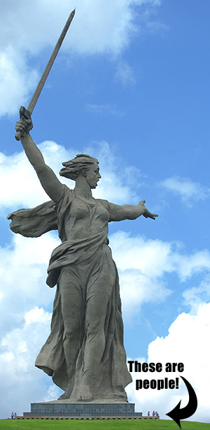 This is a photo of the 
'Motherland Calling' monument. It is a woman holding an upraised sword.