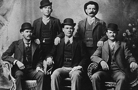 Photo of Butch, Sundance and three other 
members of the 'Wild Bunch' outlaw gang.
