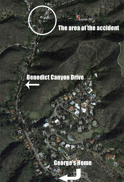 Google Earth of Benedict Canyon
 and accident scene.